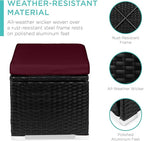 Best Choice Products Set of 2 Wicker Ottomans, Multipurpose Outdoor Furniture for Patio, Backyard, Additional Seating, Footrest, Side Table w/Storage, Removable Cushions - Deep Burgundy/Black