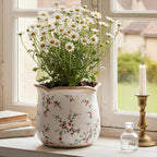 Ceramic Pots for Plants, Vintage Plant Pot with Drainage Hole, 6.11in. Planter for Indoor Plants, Crackle Glaze Finish Flower Pot, Perfect Tuscan Ceramic Planter for Gardening, Small Red Blooms
