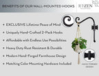 RTZEN Plant Hangers Indoor or Outdoor - Wrought Iron Metal Hanger Indoor Hook - Heavy Duty Wall Bracket Hooks for Hanging Plants Baskets Lanterns Wind Chimes - 2 Pack (Black Axe-Shape Hooks)