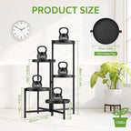 iDavosic.ly 5 Tier Large Plant Stand Indoor with 10 Inch Wide Tray, Tiered Corner Metal Outdoor Flower Display Holder Shelf, Folding Tall Rack for Patio Porch Living Room, Modern Black