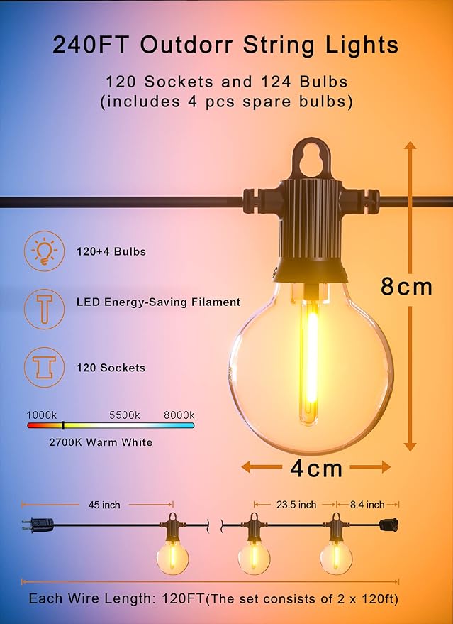 String Lights 240 FT Warm White LED Outdoor Garden Lights