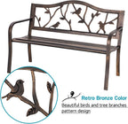 MFSTUDIO 50" Outdoor Garden Bench, Patio Metal Frame Park Bench with Bird Pattern Backrest for Porch, Lawn, Deck(Bronze)