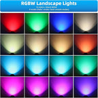 Low Voltage Landscape Lighting,12V-24V RGBW Color Changing Landscape Lights IP67 Waterproof Landscape Spotlights for Garden Yard Holiday Halloween Christmas Decor (6 Pack)