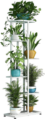 LINZINAR Plant Stand Metal 6 Tier 7 Potted Multiple Flower Pot Holder Shelf Indoor Outdoor Planter Display Shelving Unit for Patio Garden Corner Balcony Living Room (6 Tier 7 Potted, White)