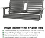Poly Lumber 2-Seat Porch Swing, HIPS 4.5-Feet Bench Swing with Foldable Cup Holders,18/8 Stainless Steel Hardware, High Backrest and Deep Contoured Seat (Deep Gray, 4.5-feet)