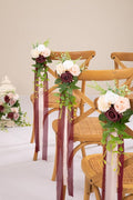Artificial Flowers Burgundy Wedding Pew Bows, Set of 10 with Ribbon Ties