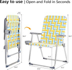 VINGLI Aluminum Oversize Patio Lawn Chairs Folding Set of 2 with Detachable Cup Holder, Webbed Beach Chair Folding Chair Outdoor Portable Camping Chair for Yard, Garden