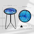 Round Metal Side Table, 12-Inch Glass Top Patio End Table in Blue