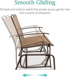 Best Choice Products 2-Person Outdoor Patio Swing Glider Steel Bench Loveseat Rocker for Deck, Porch w/Textilene Fabric, Steel Frame - Brown