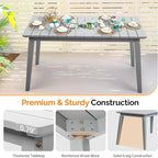 VINGLI Rectangular Outdoor Dining Table, Solid Cedar Wood Patio Table for 4-6 People, Waterproof Garden Table for Yard, Deck, Poolside (Gray)