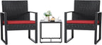Flamaker 3 Pieces Wicker Patio Furniture Outdoor Modern Rattan Chair Conversation Sets with Coffee Table for Yard and Bistro (Red)