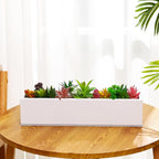 16.1 x 3.2 x 3.5 Inch Long Rectangular Planter Box Window Sill Plant Box Metal Water Trough Indoor Large Modern Steel with Drainage Holes Herb Garden Home(White)