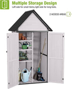 Storage Shed with Fir Wood, Metal Frame and Sloped Roof, Off White