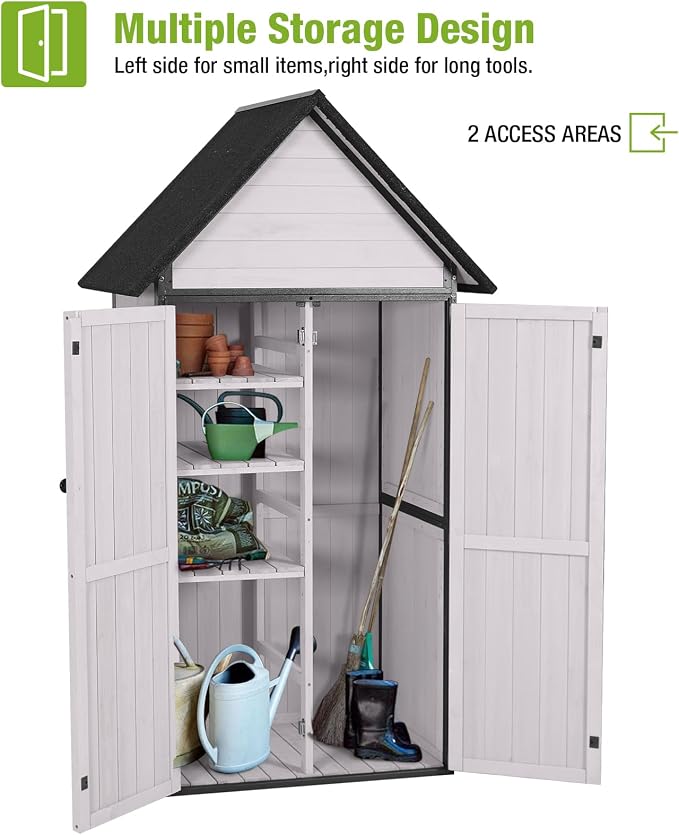 Storage Shed with Fir Wood, Metal Frame and Sloped Roof, Off White