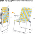 VINGLI Patio Lawn Webbed Folding Chairs Outdoor Beach Portable Camping Chair for Yard, Garden (2, Yellow, Oversized)