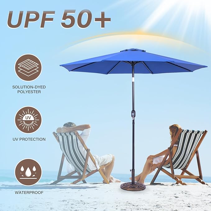 Backyard Expressions 9 ft. Patio Umbrella, Market Table Umbrella w/Tilt and Crank, 8 Ribs
