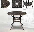 VINGLI 5-Piece Outdoor Patio Dining Set, Cast Aluminum All-Weather Outdoor Table and Chairs w/Cushion, Outdoor Furniture Set w/Umbrella Hole for Backyard Deck Poolside (Round, Elizabeth Back)