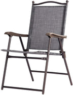Giantex Set of 2 Patio Folding Chairs, Outdoor Patio Dining Chairs w/Armrest, Sling Back, Metal Frame, Outside Use for Lawn Camping Garden Pool Beach Yard Lounge, No Assembly, Grey