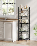 SONGMICS 5-Tier Metal Storage Rack, Shelving Unit with X Side Frames, Dense Mesh, 12.6 x 15.7 x 57.3 Inches, for Entryway, Kitchen, Living Room, Bathroom, Industrial Style, Ink Black UBSC145B01