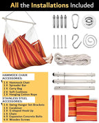 XXL Hammock Chair Hanging Rope Swing with 2 Cushions - Max 500lbs-Perfect for Patio, Porch, Bedroom, Backyard, Indoor or Outdoor - Includes Hanging Hardware Kits