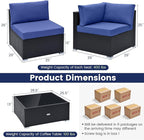 Tangkula 10 Pieces Patio Sofa Set, Outdoor Wicker Conversation Set with Soft Cushions, Tempered Glass Tabletop, Sofa Fastener Clips Included, Rattan Furniture Set for Backyard, Poolside (Navy)