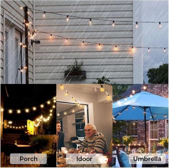 String Lights, 25 ft Warm White Shatterproof LED, 12 Plastic Bulbs