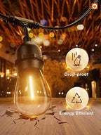 addlon LED Outdoor String Lights 24FT with Edison Vintage Shatterproof Bulbs and Commercial Grade Weatherproof Strand - ETL Listed Heavy-Duty Decorative Cafe, Patio, Market Light