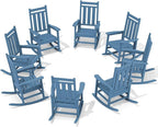 KINGYES Oversized Outdoor Rocking Chair Set of 8, All-Weather Patio Rocking Chairs for Porch, HDPE Outdoor Patio Rockers with High Back & Wide Seat for Garden, Lawn, Blue