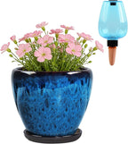 Ceramic Pots for Plant with Self Watering Globes, 6 inch Planters for Indoor Plants with Saucer, Glaze Flower Pots Outdoor with Drainage Holes, Decorative Garden Pots