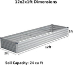 12x2x1 ft(2 Pack) Galvanized Raised Garden Bed,Outdoor Planter Box Metal Patio Kit Planting Bed for Vegetables Flowers and Succulents,Silver