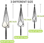 Macrame Plant Hanger - Fits 4 to 13 inches Pots for Indoor Outdoor, 34"/41"/46" 3 Sizes Set, Black (POTS NOT Included)
