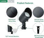 Lumina Lighting® 5W Landscape Lighting 12V Landscape Lights Low Voltage Landscape Spotlights Warm White Waterproof Outdoor Replaceable LED Bulb for Garden,Lawn,Porch,Patio and Yard (Black) (2-Pack)