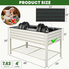 Elevated Raised Garden Bed 2' x 4'- Galvanized Metal Planter Boxes with Legs & Storage Rack, Outdoor Planters for Backyard/Patio/Balcony, with Drainage Holes for Vegetables, Flowers, Herbs, White