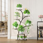 Plant Stand Indoor with Grow Lights, 7 Tiered Indoor Plant Shelf, 49" Corner Plant Stands for Indoor Plants, Metal Plant Flower Display Shelf, Tree-Shaped Plant Rack for Home, Patio, Grey