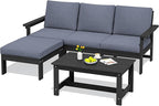 SERWALL Outdoor Sectional Sofa Set, 5-piece Outdoor Modula Couch Set with Ottoman, All Weather Patio Furniture Set with Chaise for Deck, Lawn, Black Frame with Gray Cushion