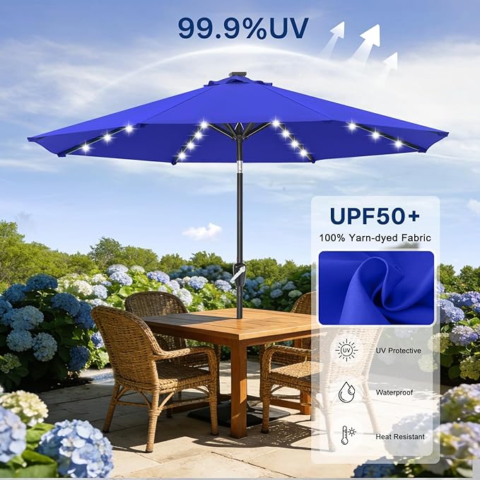 ABCCANOPY Solar Led Patio Umbrellas with 32LED Lights 11FT (Blue)