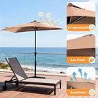 OLIXIS Half 9Ft Umbrella Outdoor Patio, Scalloped Patio Umbrella with Easy Crank, Sun Half Patio Umbrella for Balcony, Market, Garden, Khaki