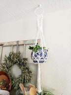 Cuttte Macrame Plant Hanger, Indoor Outdoor Hanging Planter Basket, Hanging Plant Holders, Decorative Macrame Hangers, 4 Legs 43.3 Inch, Cream Color, Boho Decor