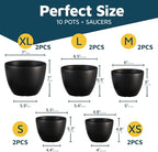 Lifemaster Plant Pots with Multi Drainage Holes - 10 Pieces Versatile, Sturdy Plastic, Stackable Design Home Decor Flower Pots for Indoor and Outdoor Gardening - Black