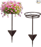 Tellingyou 2 Pack Adjustable Outdoor Flower Pot Stand, Metal Outdoor Plant Stands, Spring Summer Versatile Plant Stand Garden Stake for Display Plants, Elegant Solution for Landscaping Decor (Brown)