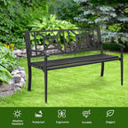 S AFSTAR Outdoor Garden Bench, Metal Porch Bench Seat with Slated Seat & Decorative Backrest, 2-Person Loveseat for Patio Garden, Powder Coated Iron Frame, Patio Bench Front Door Bench for Outside