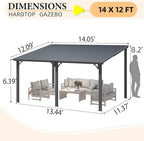 AECOJOY 12' x 14' Outdoor Hardtop Metal Gazebo for Patio, Large Lean to 14x12 Galvanized Steel Heavy Duty Wall Mounted Pergolas and Grill Gazebos Clearance, Patio Pergola Metal Roof Awnings for Decks