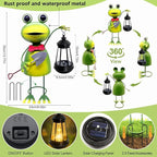 Solar Garden Lights Frog Statue,13.78in Tall Frog with Lantern Waterproof, Birthday Gifts for Women Mom Grandma, Big Metal Frog Stakes Decorative for Home Front Patio Balcony Yard Art Lawn