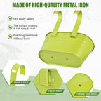 OBTANIM 4 Pack Metal Hanging Flower Pots Iron Railing Planter Outdoor Fence Hanging Pots Bucket Plant Holder with Detachable Hooks Drain Holes for Home Garden Yard Decor (Green)