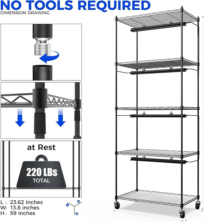 Barrina CX91 5-Tier Plant Stand with Grow Lights for Indoor Plants, Metal Plant Shelf Display Rack with 1.6FT 25W(Per Light) Full Spectrum Plant Lights for Indoor, Balcony, Living Room, 23.6x13.8x59IN