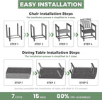 HDPE Outdoor Patio Dining Set with Table & 6 Chairs, All-Weather 7-Piece Outdoor Table and Chairs, 2" Umbrella Hole, Patio Furniture for Garden, Backyard, Deck | Grey