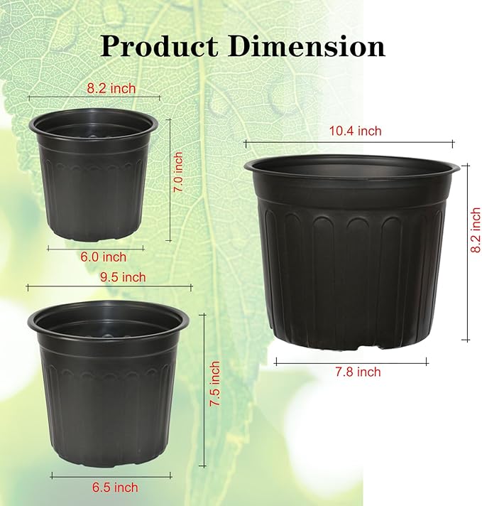 72-Pack 2/2.5/3 Gallon Flexible Plastic Plant Pots, Thickened Soft Seed Starting Container for Indoor Outdoor Plants, Seedlings, Vegetables, Succulents and Cuttings