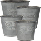 Briful 4 Size Galvanized Buckets Farmhouse Metal Bucket Dark Gray Galvanized Flower Bucket Home Indoor Outdoor Decorative Tin Planters (4.7In/5.1In/5.9In/7.1In)
