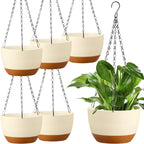 Mumufy 6 Pcs 8 Inch Hanging Planters for Indoor and Outdoor Plants, Beige
