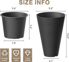 Kante Tall Round Planter Set of 2, 15 Inch Tall Decorative Planter Pots for Outdoor Indoor Garden Patio Front Porch (Black)